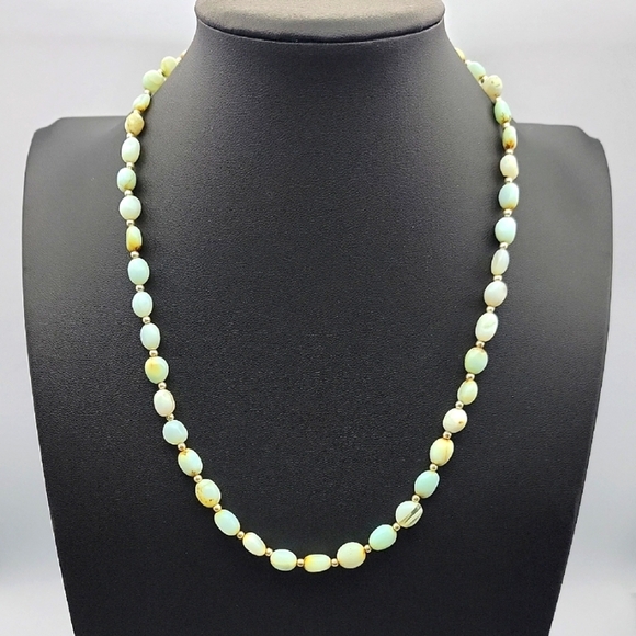 Unbranded Jewelry - Natural Peru Blue Opal Gems 6 to 8mm Size Smooth Nugget Shape Beads 17" Necklace